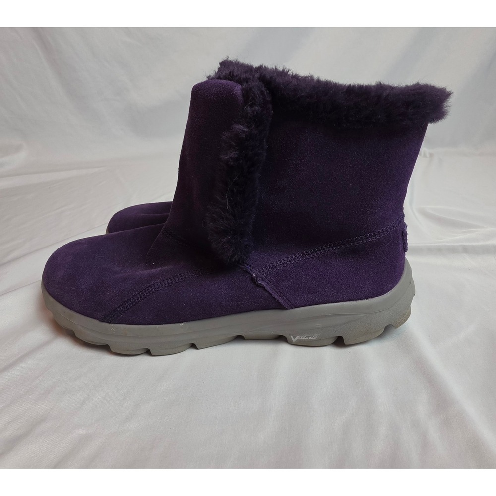 Skechers On-the-GO Joy Lush Purple Suede Faux Fur Go Walk Boots 14385 Womens 10